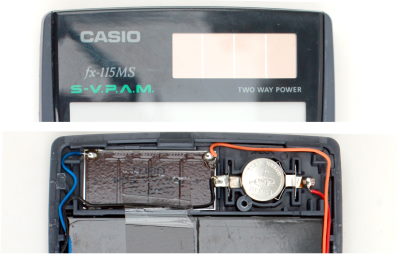 Casio fx-115MS with Two Way Power showing location of battery