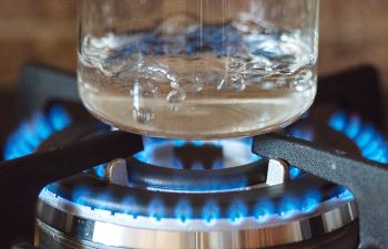 boiling water in a glass beaker